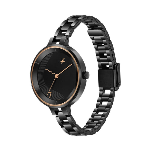 Fastrack Stunners Quartz Analog Black dial Stainless Steel Strap Watch for Girls NU6265NM02