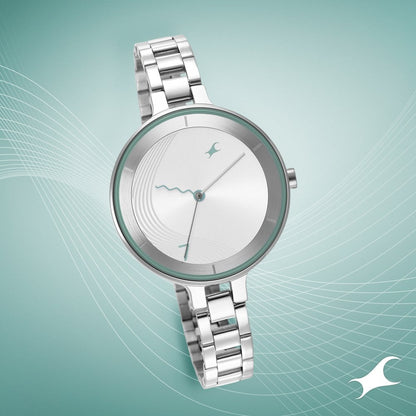 Fastrack Stunners Quartz Analog Silver Dial Metal Strap Watch for Girls NS6265SM01