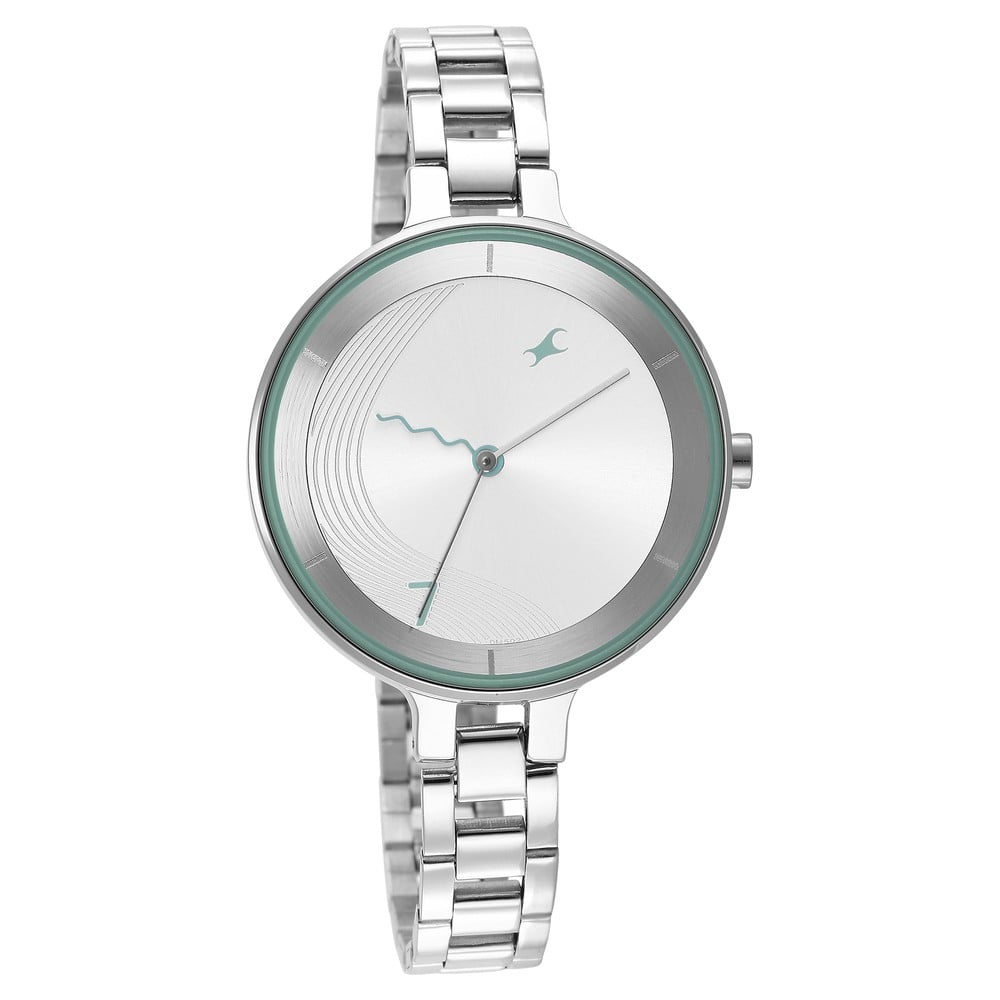 Fastrack Stunners Quartz Analog Silver Dial Metal Strap Watch for Girls NS6265SM01