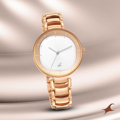 Fastrack Style Up Quartz Analog Silver Dial Metal Strap Watch for Girls NR6270WM01