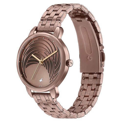 Fastrack Stunners Quartz Analog Brown Dial Stainless Steel Strap Watch for Girls NU6282QM01