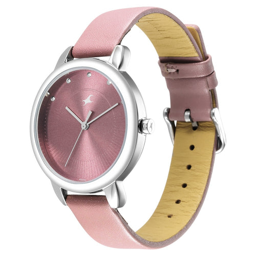 Fastrack Stunners Quartz Analog Purple Dial Leather Strap Watch for Girls NU6282SL02