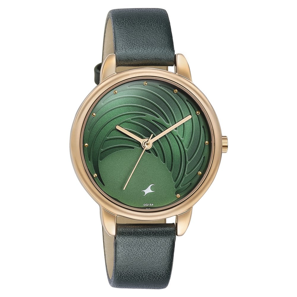 Fastrack Stunners Quartz Analog Green Dial Leather Strap Watch for Girls 6282WL01