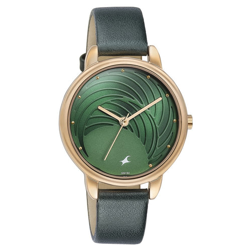 Fastrack Stunners Quartz Analog Green Dial Leather Strap Watch for Girls 6282WL01