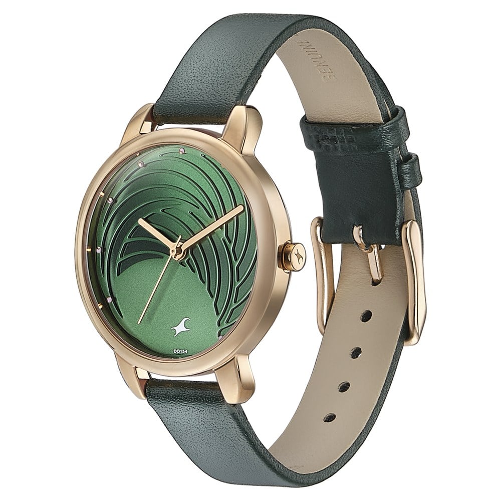 Fastrack Stunners Quartz Analog Green Dial Leather Strap Watch for Girls NU6282WL01