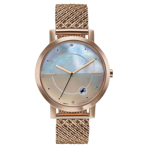 Fastrack Style Up Quartz Analog Mother Of Pearl Dial Rose Gold Stainless Steel Strap Watch For Girls 6284WM05