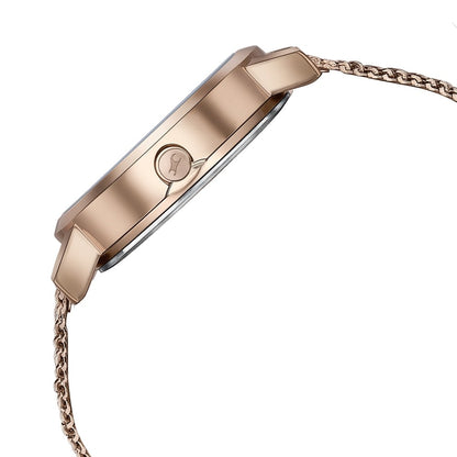Fastrack Style Up Quartz Analog Mother Of Pearl Dial Rose Gold Stainless Steel Strap Watch For Girls 6284WM05