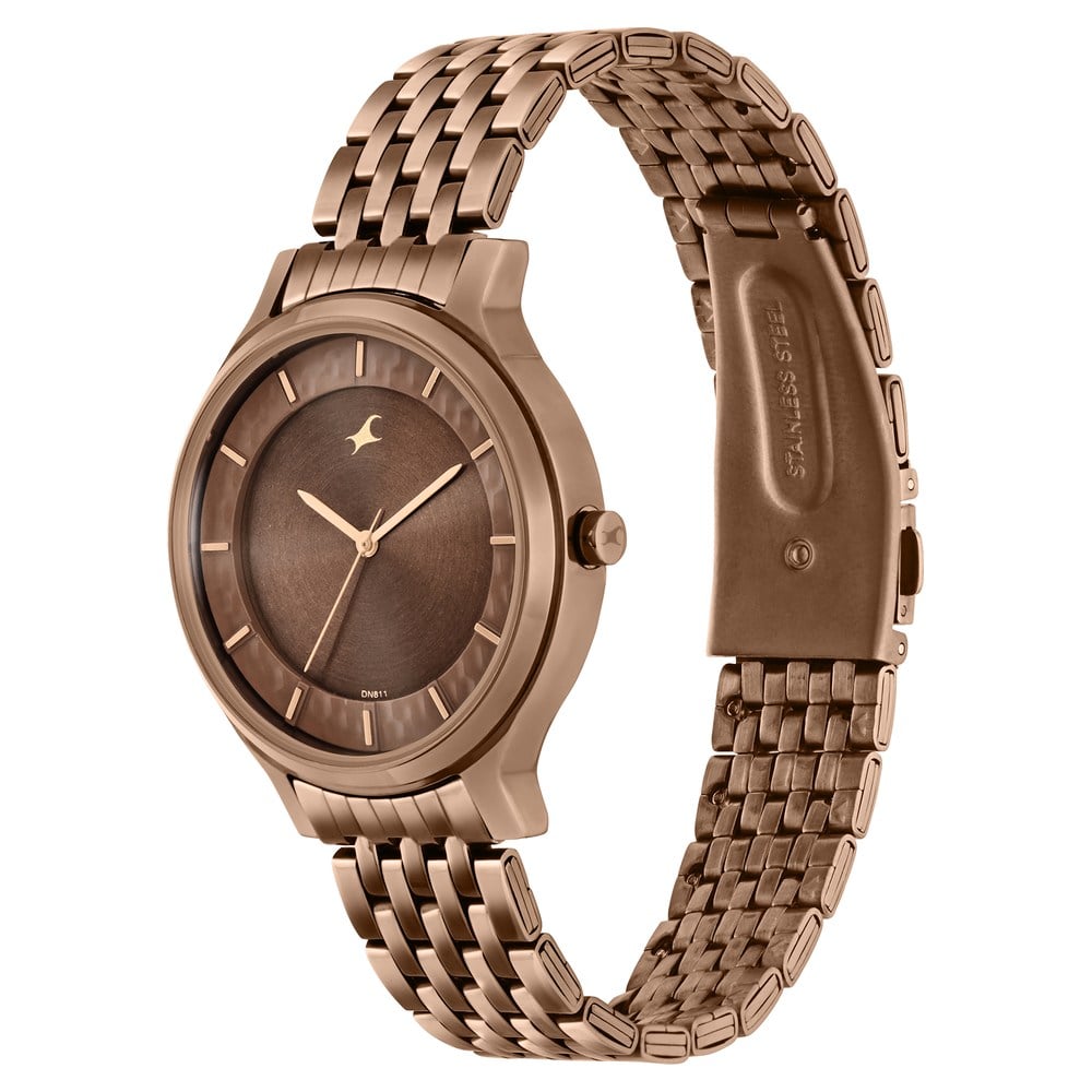 Fastrack Crush Quartz Analog Brown Dial Stainless Steel Strap Watch for Girls NT6292QM01