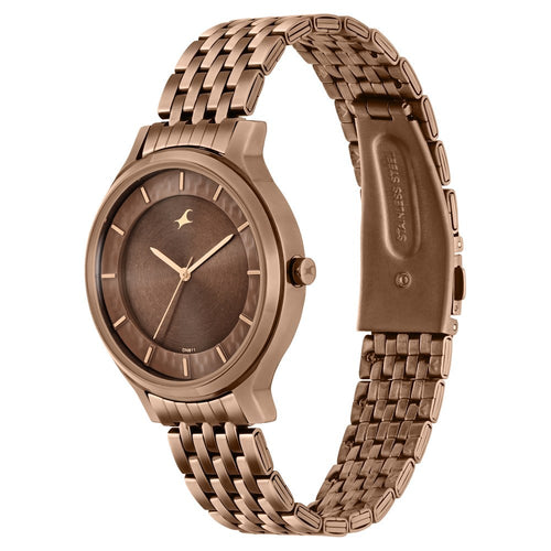 Fastrack Crush Quartz Analog Brown Dial Stainless Steel Strap Watch for Girls NT6292QM01