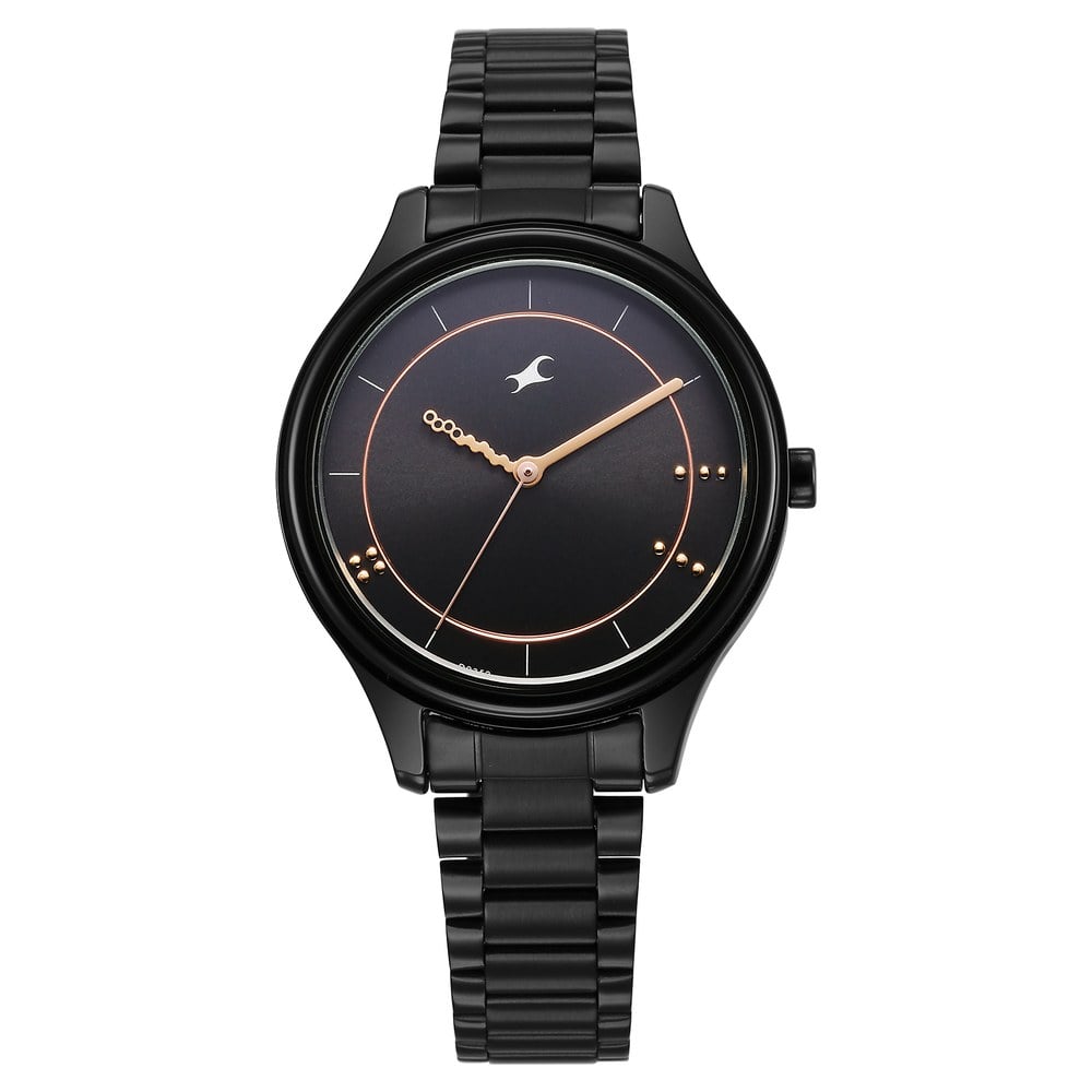 Fastrack Stunners Quartz Analog Black Dial Black Metal Strap Watch For Girls NT6296NM01