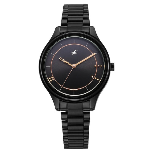 Fastrack Stunners Quartz Analog Black Dial Black Metal Strap Watch For Girls NT6296NM01