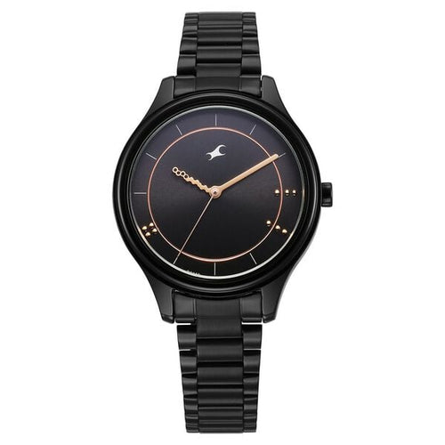Fastrack Stunners Quartz Analog Black Dial Black Metal Strap Watch For Girls 6291NM01