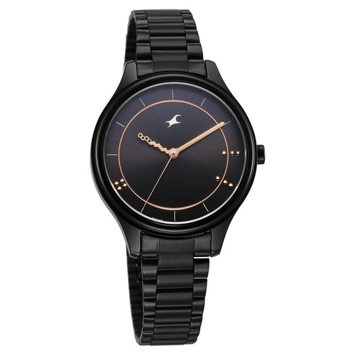 Fastrack Stunners Quartz Analog Black Dial Black Metal Strap Watch For Girls NT6296NM01
