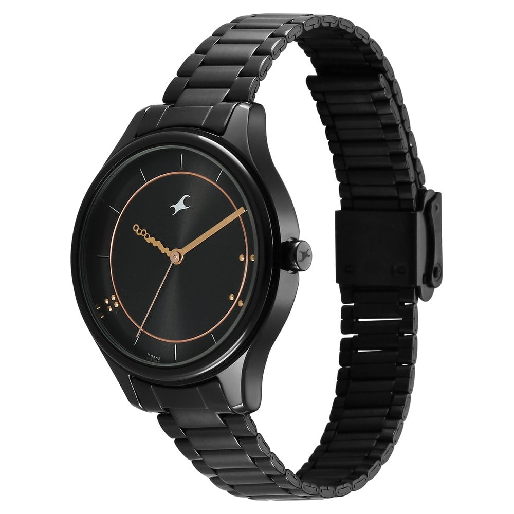 Fastrack Stunners Quartz Analog Black Dial Black Metal Strap Watch For Girls NT6296NM01