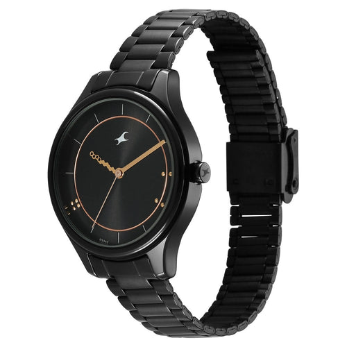 Fastrack Stunners Quartz Analog Black Dial Black Metal Strap Watch For Girls NT6296NM01