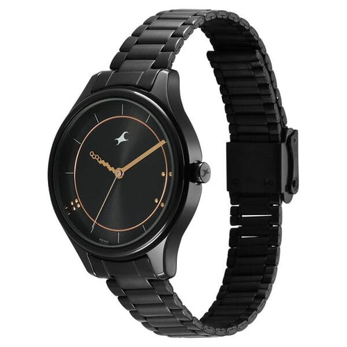 Fastrack Stunners Quartz Analog Black Dial Black Metal Strap Watch For Girls 6291NM01