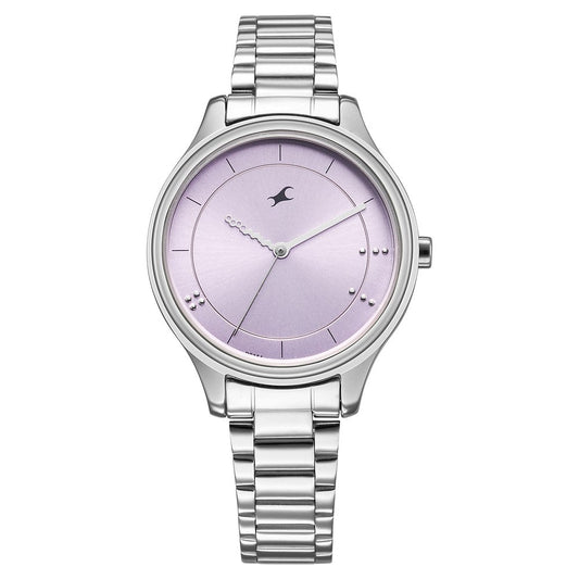 Fastrack Stunners Quartz Analog Pink Dial Silver Metal Strap Watch For Girls 6296SM01
