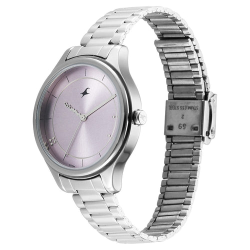 Fastrack Stunners Quartz Analog Pink Dial Silver Metal Strap Watch For Girls 6296SM01