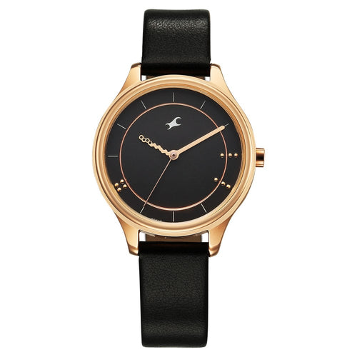 Fastrack Stunners Quartz Analog Black Dial Black Leather Strap Watch For Girls NU6296WL01