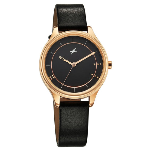Fastrack Stunners Quartz Analog Black Dial Black Leather Strap Watch For Girls NU6296WL01