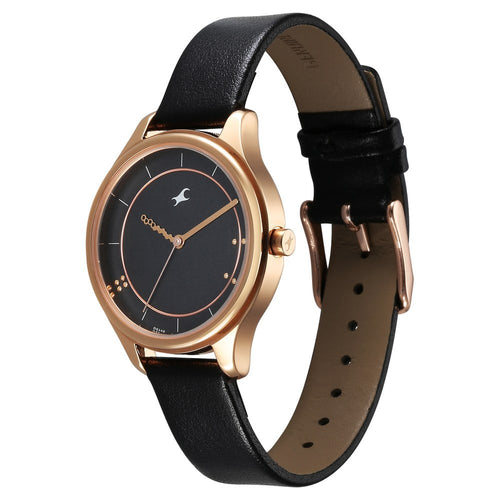 Fastrack Stunners Quartz Analog Black Dial Black Leather Strap Watch For Girls NU6296WL01