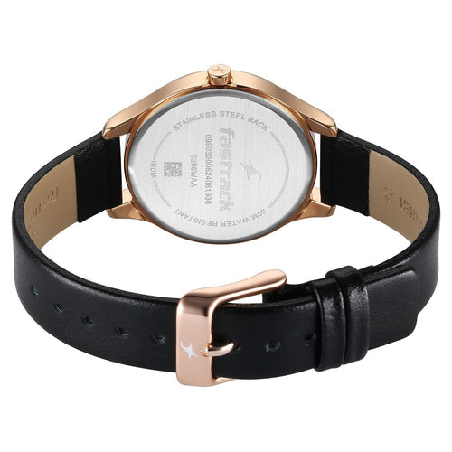 Fastrack Stunners Quartz Analog Black Dial Black Leather Strap Watch For Girls 6296WL01