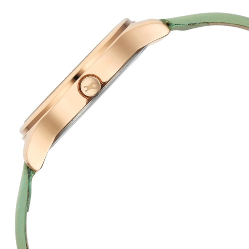 Fastrack Stunners Quartz Analog Green Dial Green Leather Strap Watch For Girls 6296WL02