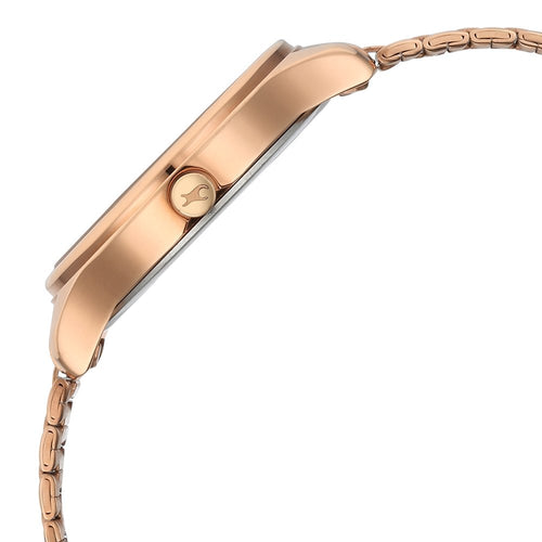 Fastrack Stunners Quartz Analog Green Dial Rose Gold Metal Strap Watch For Girls NT6296WM02