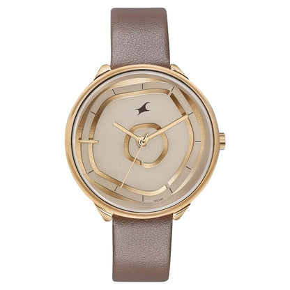 Fastrack Stunners Analog Rose Gold Dial Brown Leather Strap Watch For Girls 6303WL01