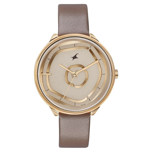 Fastrack Stunners Analog Rose Gold Dial Brown Leather Strap Watch For Girls 6303WL01