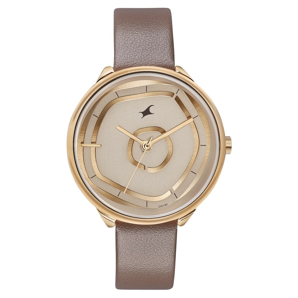 Fastrack Stunners Analog Rose Gold Dial Brown Leather Strap Watch For Girls NU6303WL01