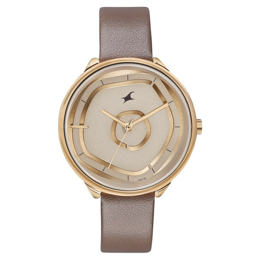 Fastrack Stunners Analog Rose Gold Dial Brown Leather Strap Watch For Girls NU6303WL01