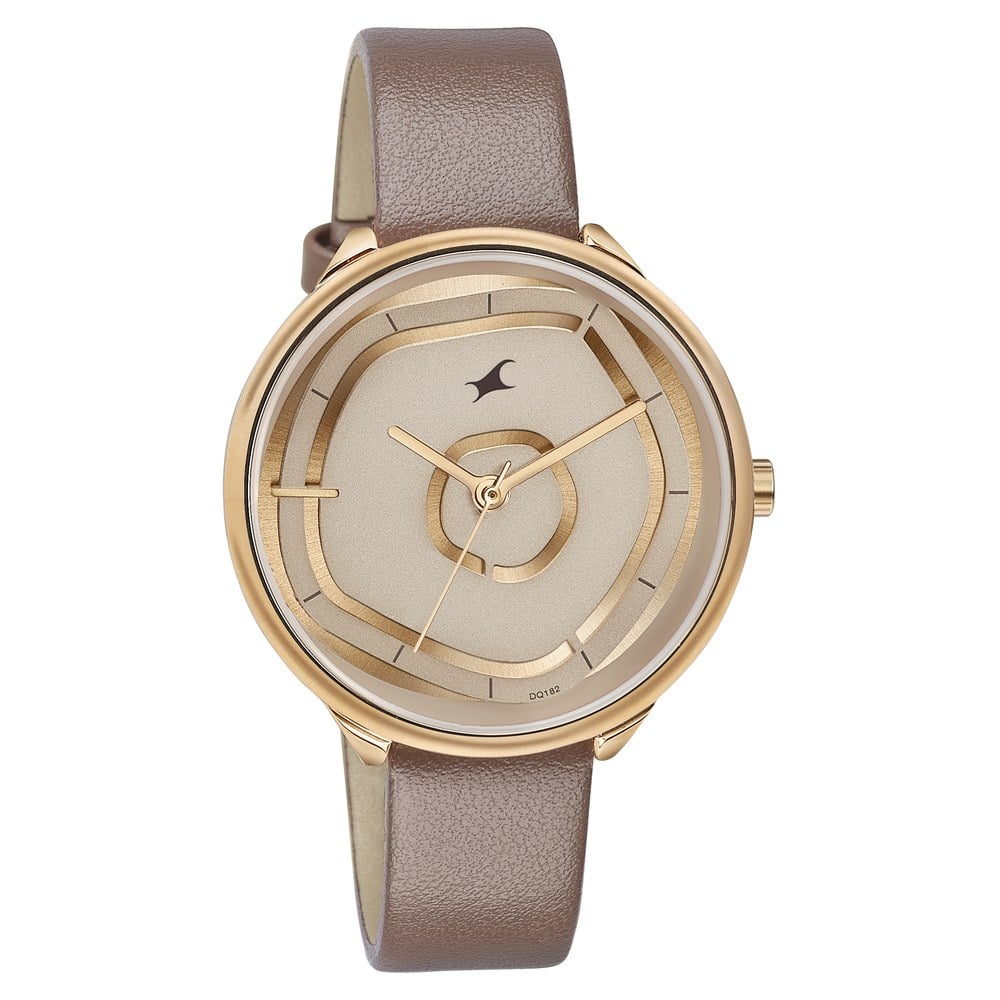 Fastrack Stunners Analog Rose Gold Dial Brown Leather Strap Watch For Girls 6303WL01