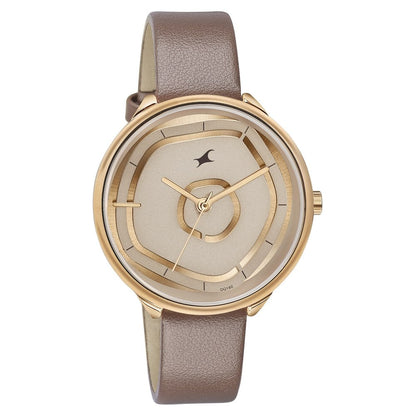 Fastrack Stunners Analog Rose Gold Dial Brown Leather Strap Watch For Girls 6303WL01