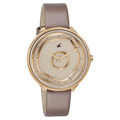 Fastrack Stunners Analog Rose Gold Dial Brown Leather Strap Watch For Girls NU6303WL01