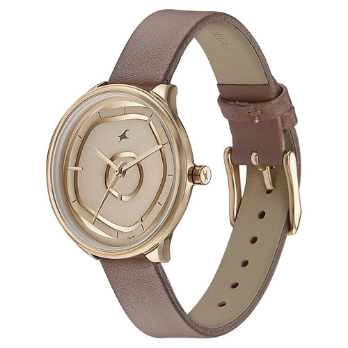Fastrack Stunners Analog Rose Gold Dial Brown Leather Strap Watch For Girls 6303WL01