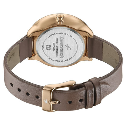 Fastrack Stunners Analog Rose Gold Dial Brown Leather Strap Watch For Girls 6303WL01