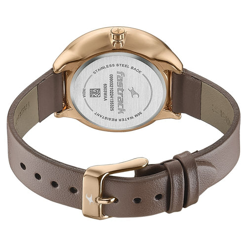 Fastrack Stunners Analog Rose Gold Dial Brown Leather Strap Watch For Girls NU6303WL01