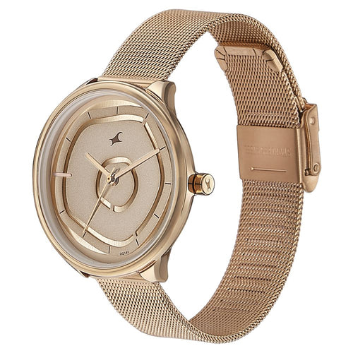 Fastrack Stunners Quartz Analog Rose Gold Dial Stainless Steel Strap Watch for Girls NU6303WM01