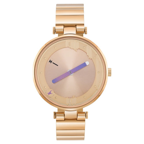Fastrack MetaWe Quartz Analog Rose Gold Dial Stainless Steel Strap Watch For Girls 6305WM01