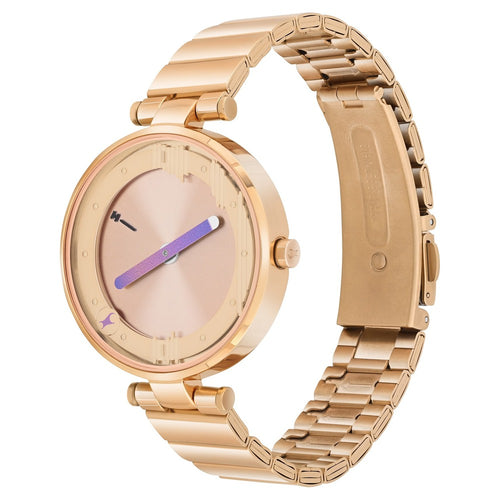 Fastrack MetaWe Quartz Analog Rose Gold Dial Stainless Steel Strap Watch For Girls 6305WM01