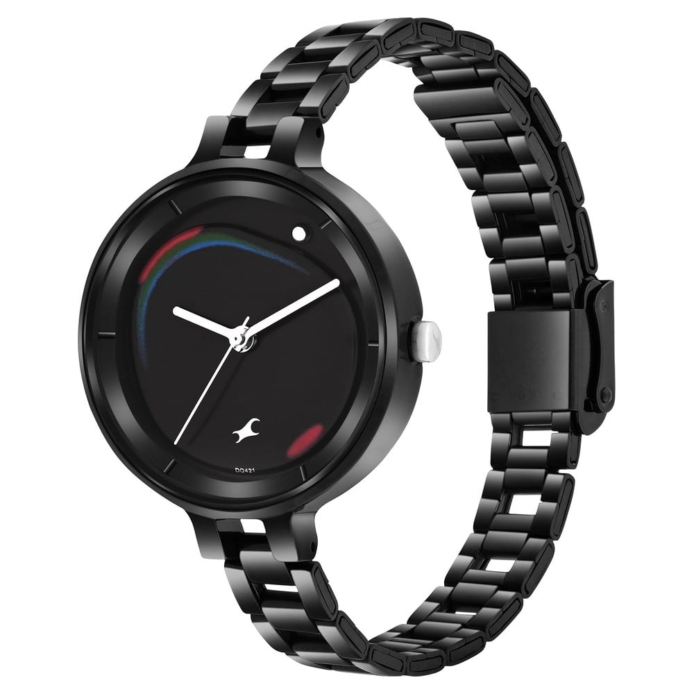 Fastrack MetaWe Quartz Analog Black Dial Stainless Steel Strap Watch For Girls 6306KM01