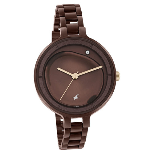 Fastrack MetaWe Quartz Analog Brown Dial Stainless Steel Strap Watch For Girls NU6306KM02