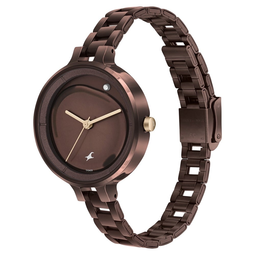 Fastrack MetaWe Quartz Analog Brown Dial Stainless Steel Strap Watch For Girls NU6306KM02