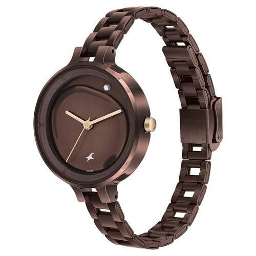 Fastrack MetaWe Quartz Analog Brown Dial Stainless Steel Strap Watch For Girls NU6306KM02