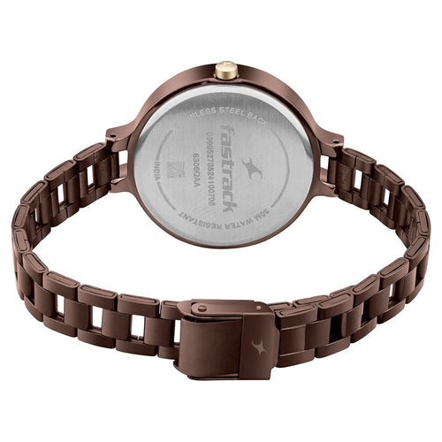Fastrack MetaWe Quartz Analog Brown Dial Stainless Steel Strap Watch For Girls NU6306KM02