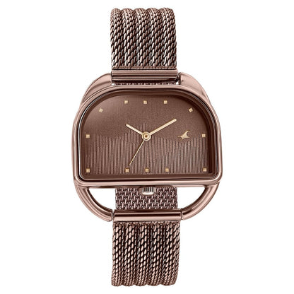 Fastrack Style Up Quartz Analog Brown Dial Brown Stainless Steel Strap Watch For Girls 6307QM01