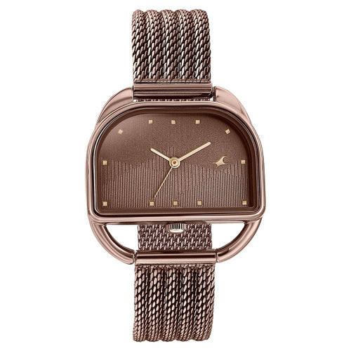 Fastrack Style Up Quartz Analog Brown Dial Brown Stainless Steel Strap Watch For Girls 6307QM01