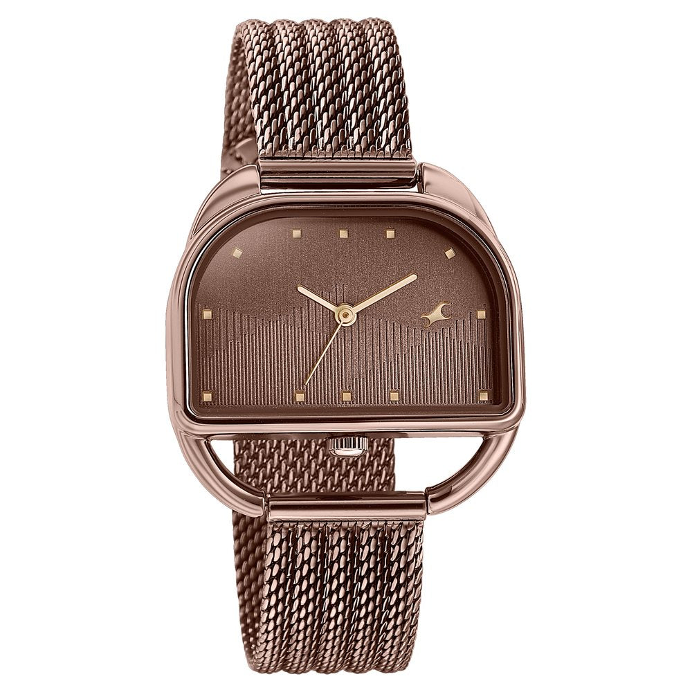 Fastrack Style Up Quartz Analog Brown Dial Brown Stainless Steel Strap Watch For Girls 6307QM01