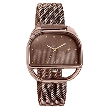 Fastrack Style Up Quartz Analog Brown Dial Brown Stainless Steel Strap Watch For Girls 6307QM01